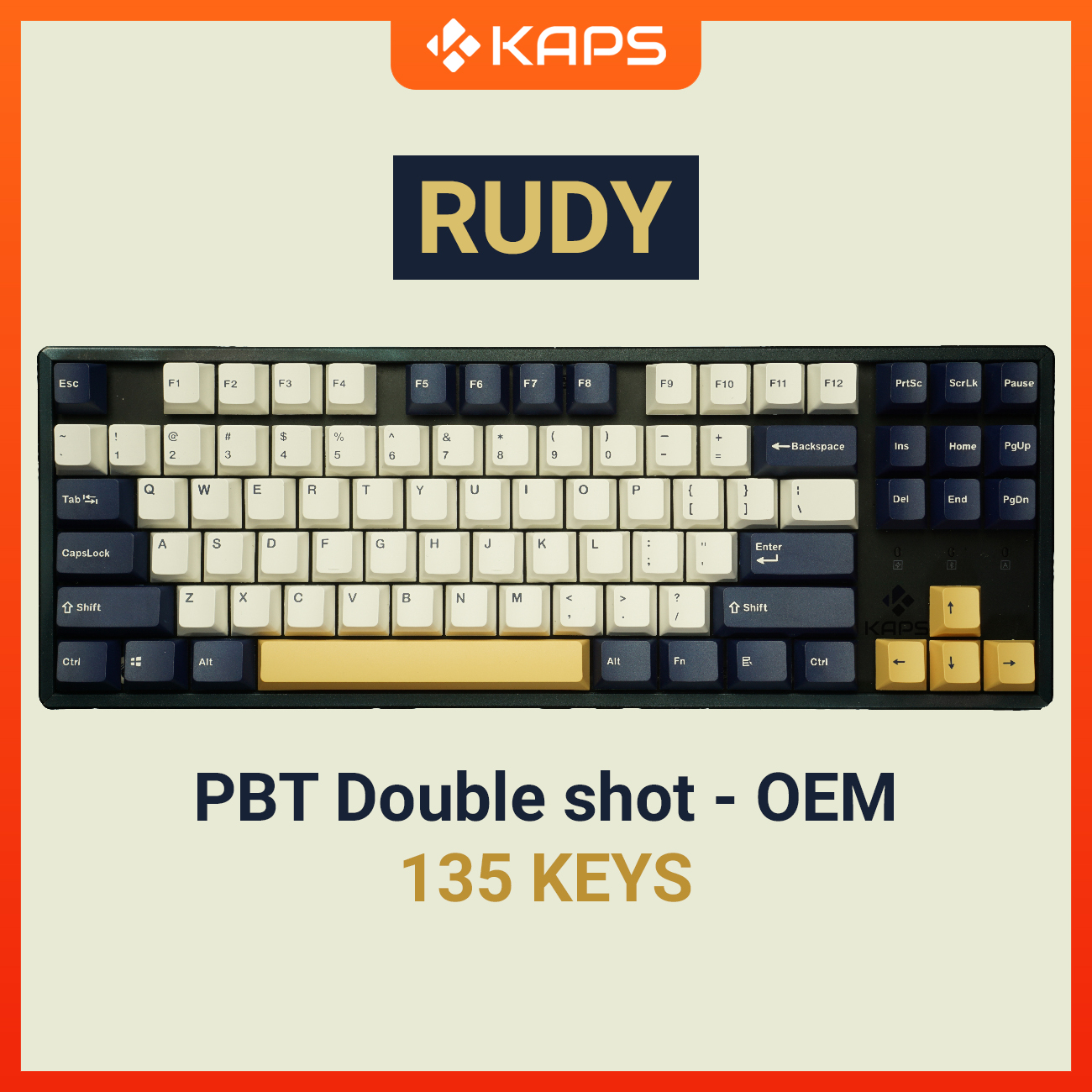 Keycap Rudy PBT profile OEM in double-shot 135 nút cho bàn phím cơ layout 108/104/98/87/84/75/68/64/61