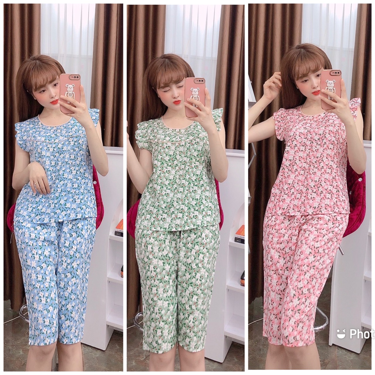 Đồ bộ nữ mặc nhà lụa mềm mịn đồ bộ lụa tay cánh tiên mặc nhà
