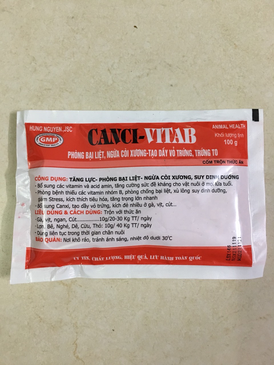 Phòng ngừa bại liệt cho vật nuôi canci, canxi, calci chỉ dùng trong thú y