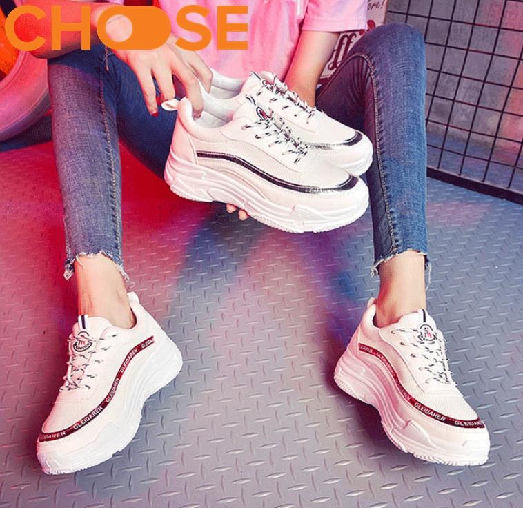 HCMGiày Độn Sneaker Nữ Đế Đúc Gơn Sóng Đỏ Bạc In Chữ Hàn Quốc 2904
