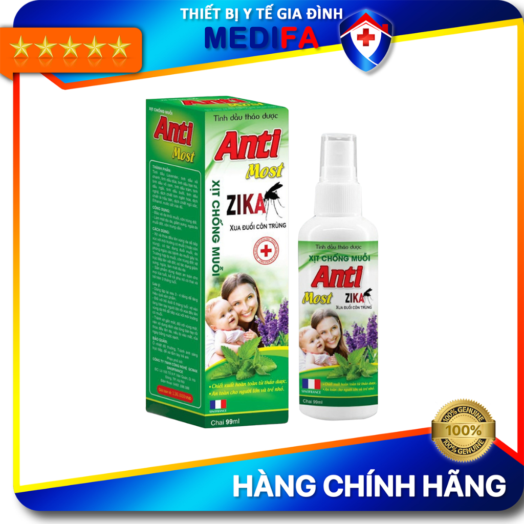 Xịt chống muỗi Zika Anti Most 99m, tránh sốt xuất huyết, tinh dầu thảo dược 100% tự nhiên