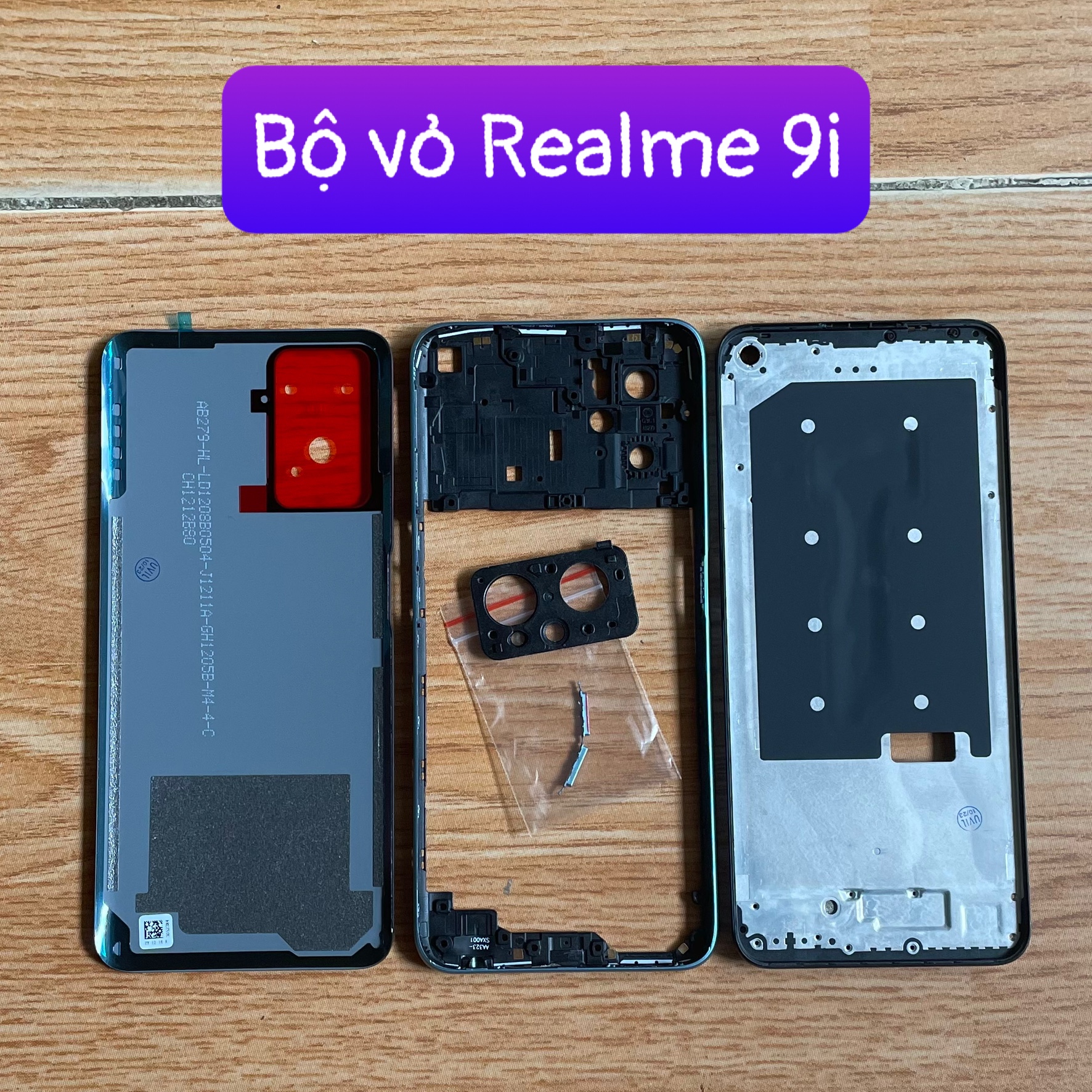 bộ vỏ Realme 9i , kèm nút bấm, kèm kính camera