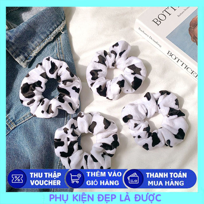 Cột Tóc Scrunchies Bò Sữa Lông Nhung Hot Trend