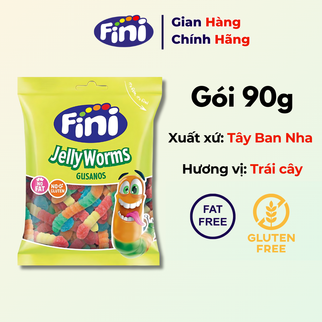 Fini Jelly Sour Worms Fruit Flavour Jelly Candy 90g