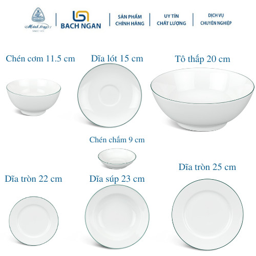 Bộ 6 chén chấm Minh long 9 cm Jasmine Chỉ Xanh Lá