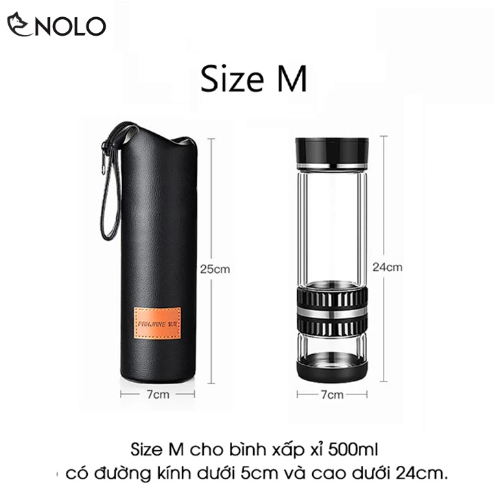 Túi đựng bình giữ nhiệt fanjane chất liệu da pu mặt trong lót vải nhung cho bình từ 450ml đến 750ml có quai xách