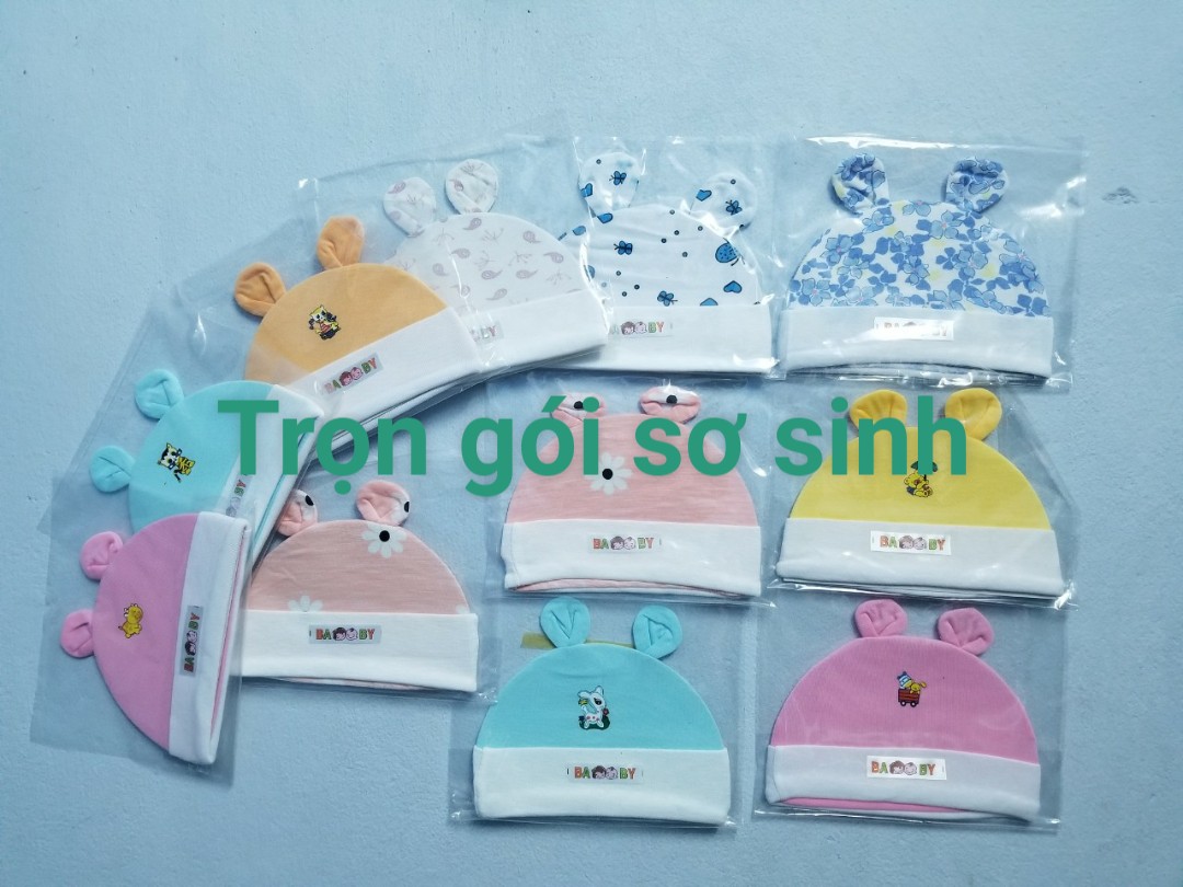 Nón sơ sinh chất vải cotton có size (1 cái)