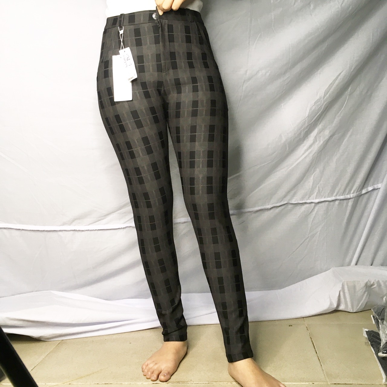 [HCM]Quần cotton sọc caro dài dây kéo