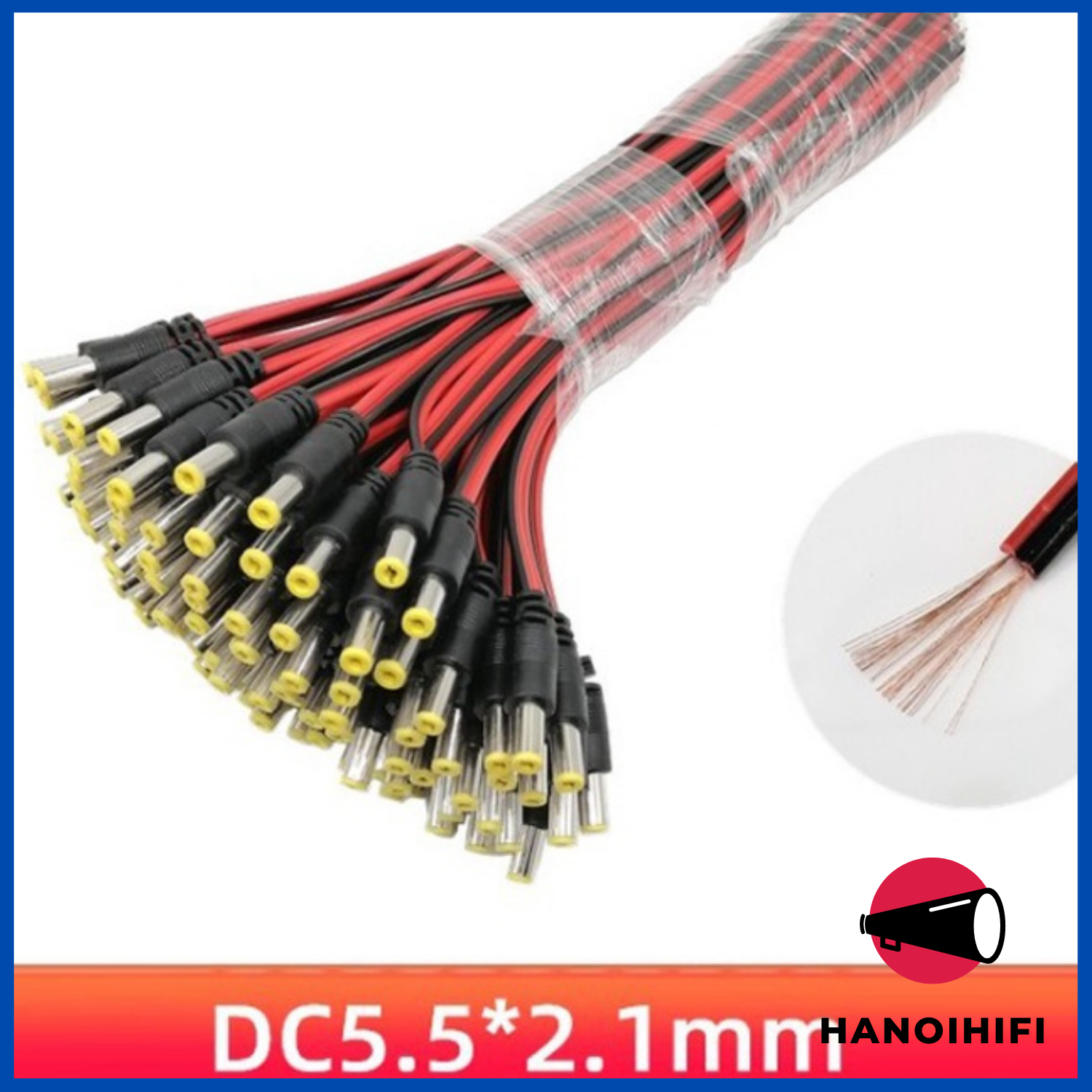 Dây nguồn DC, đầu jack Cái, jack đực DC005 5.5x2.1mm đúc sẵn (lõi đồng nguyên chất)