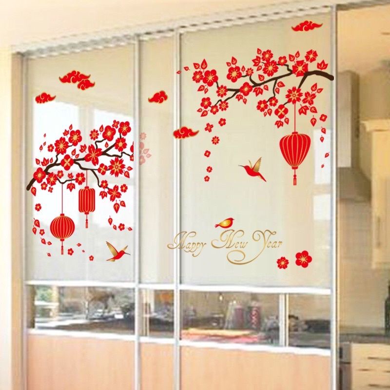 Decal trang trí tết cành đào TC04 dán tường,dán kính.