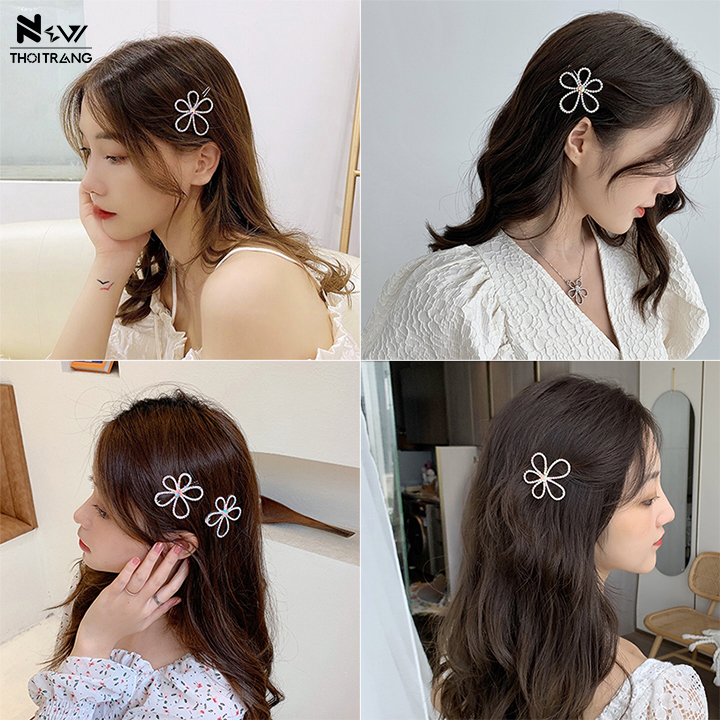 Kẹp Tóc Hoa 5 Cánh Đính Đá Lấp Lánh -  New Thoi Trang