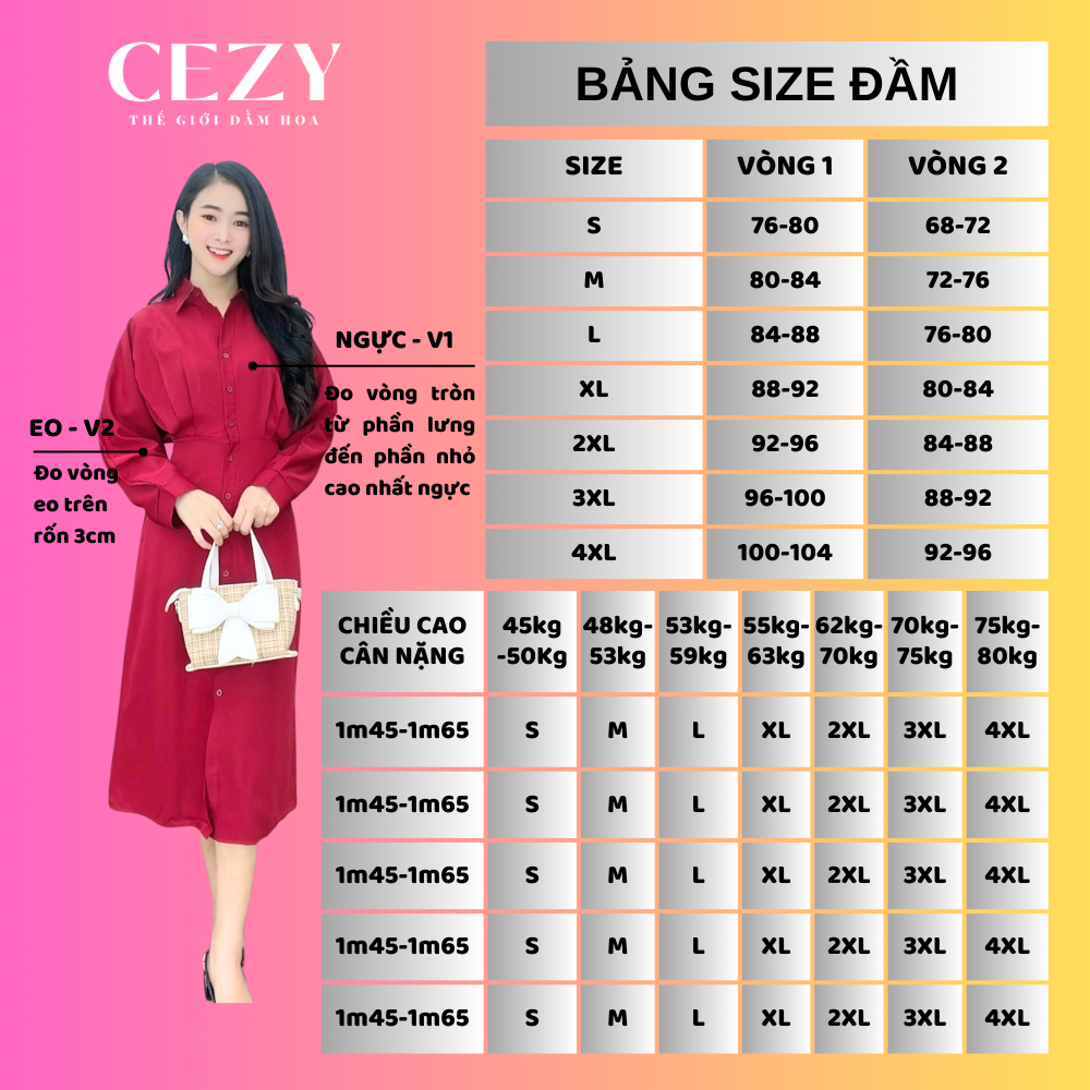 Đầm trơn dáng sơ mi dài tay có size bigsize Cezy D16