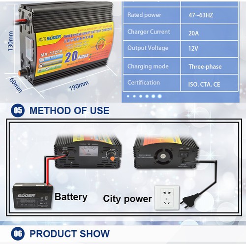 [HCM]Sạc ắc quy thông minh 12V 20A - MA-1220A