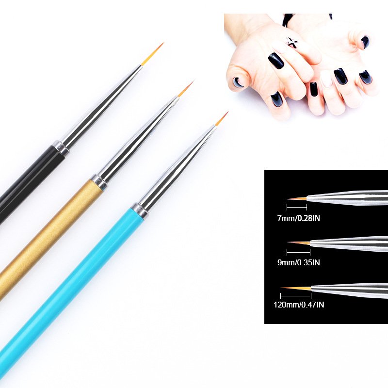 Bộ cọ nét, cọ vẽ móng cán gỗ 3 cây xanh vàng đen