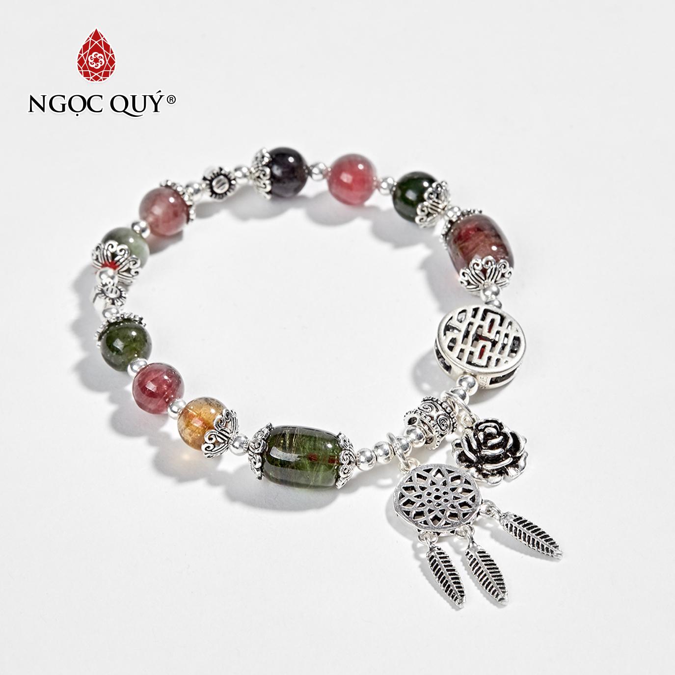 Vòng Tay Phong Thủy Nữ Đá Tourmaline Đa Sắc Phối Lu Thống size hạt 7mm - Ngọc Quý Gemstones