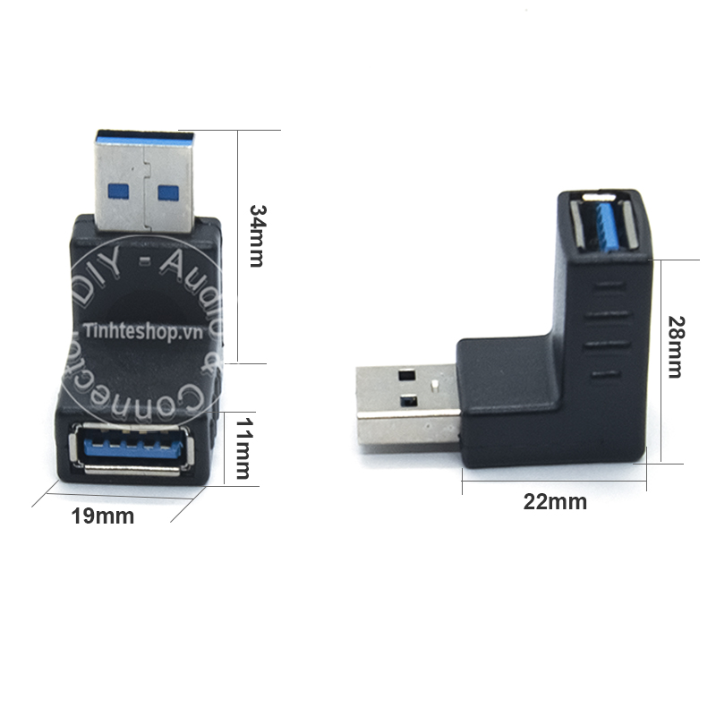 1 chiếc - Đầu đổi USB 3.0 đực sang cái bẻ góc phải - USB 3.0 AM-AF adapter