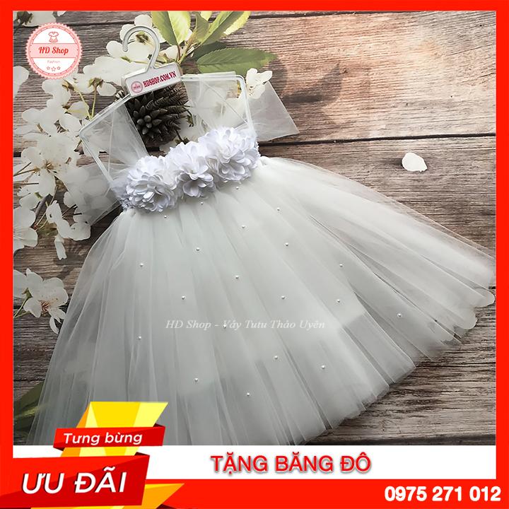 Đầm tutu trắng hoa xù trắng cho bé