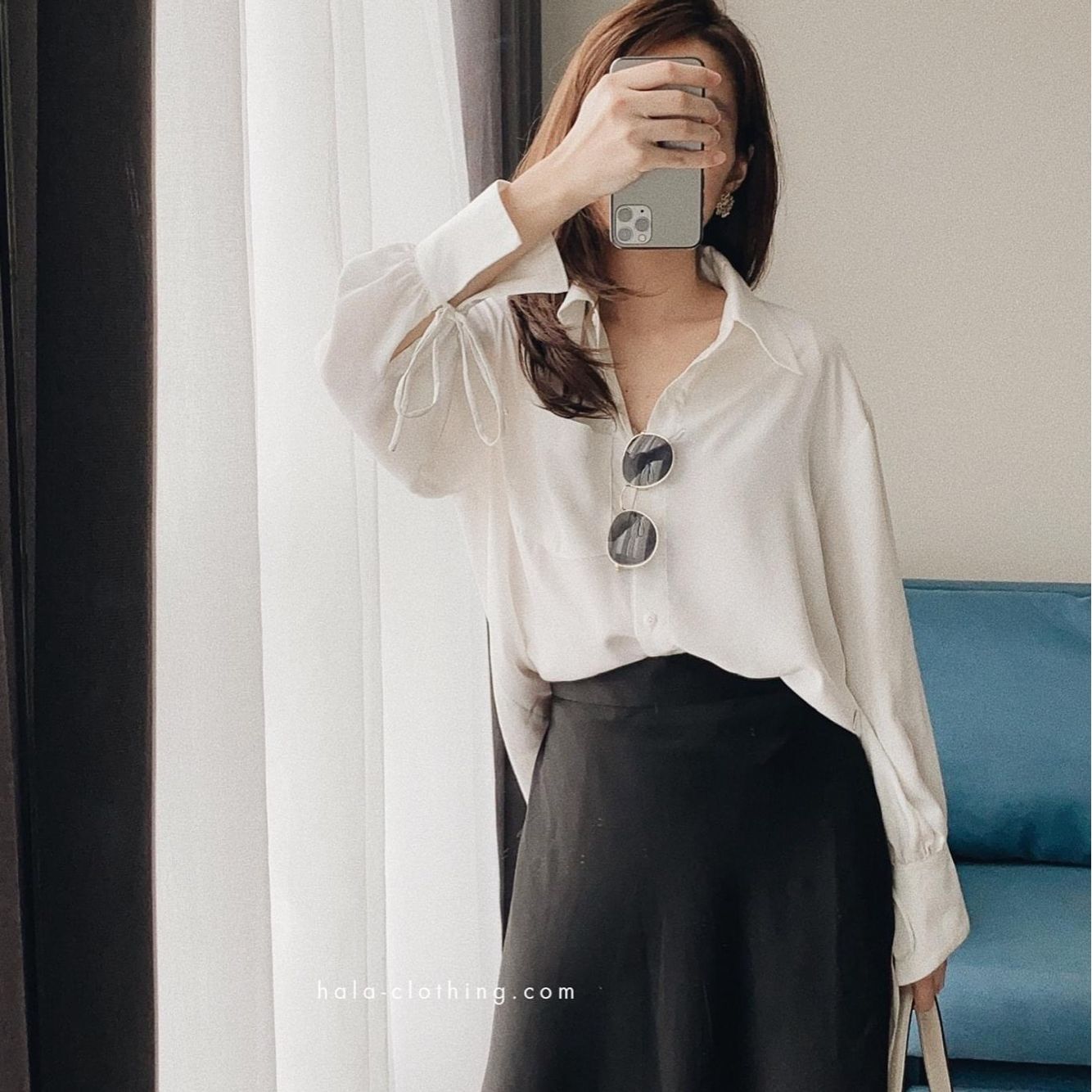 HALA Silky Top - Áo lụa sơ mi tay nơ