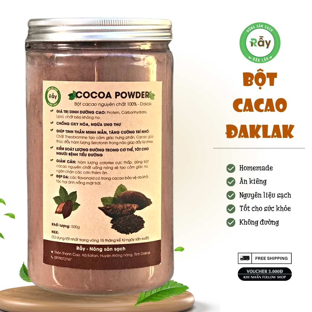 [500gram] BỘT CACAO ĐAKLAK nguyên chất 100% loại cao cấp
