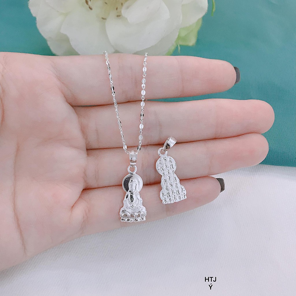 Dây Chuyền Mặt Phật Quan Âm Bồ Tát Bạc Ta Khắc Kinh Tâm