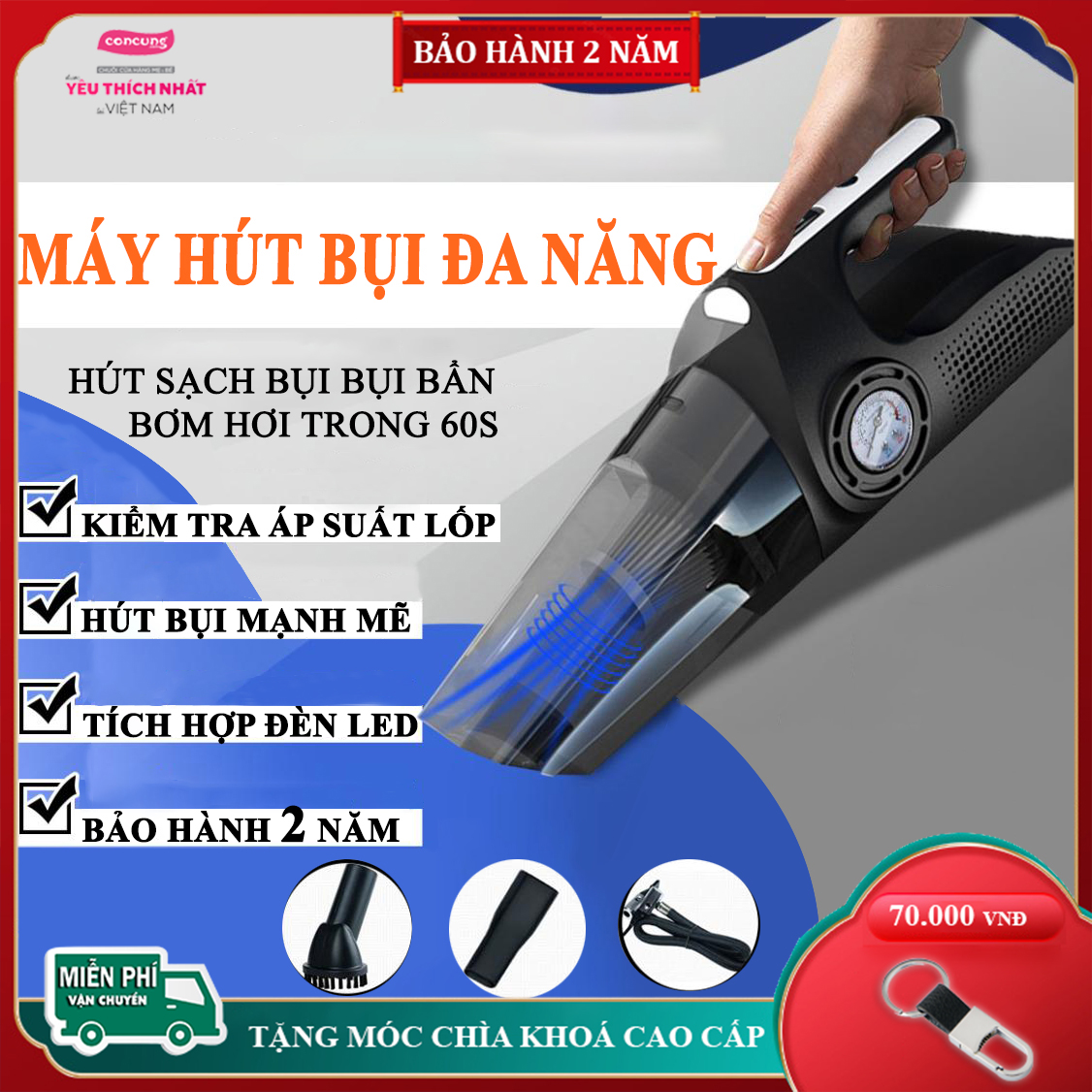 Máy hút bụi ô tô cầm tay không dây đa năng cao cấp 4 trong 1 RUNDONG R-6053 Máy hút bụi mini nhỏ gọn tiện lợi khi sử dụng để dễ dàng mang theo Bảo Hành 12 Tháng