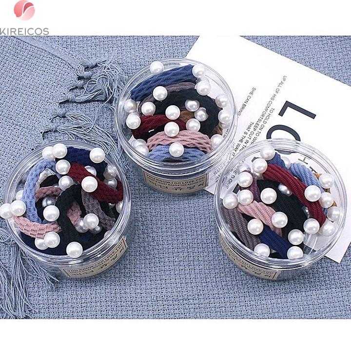 Set 10 Dây Cột Tóc Xoăn Đính Châu Sa Nhiều Màu