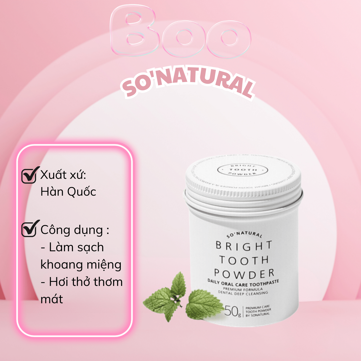 Bột trắng răng bright tooth powder so'natural - 50g