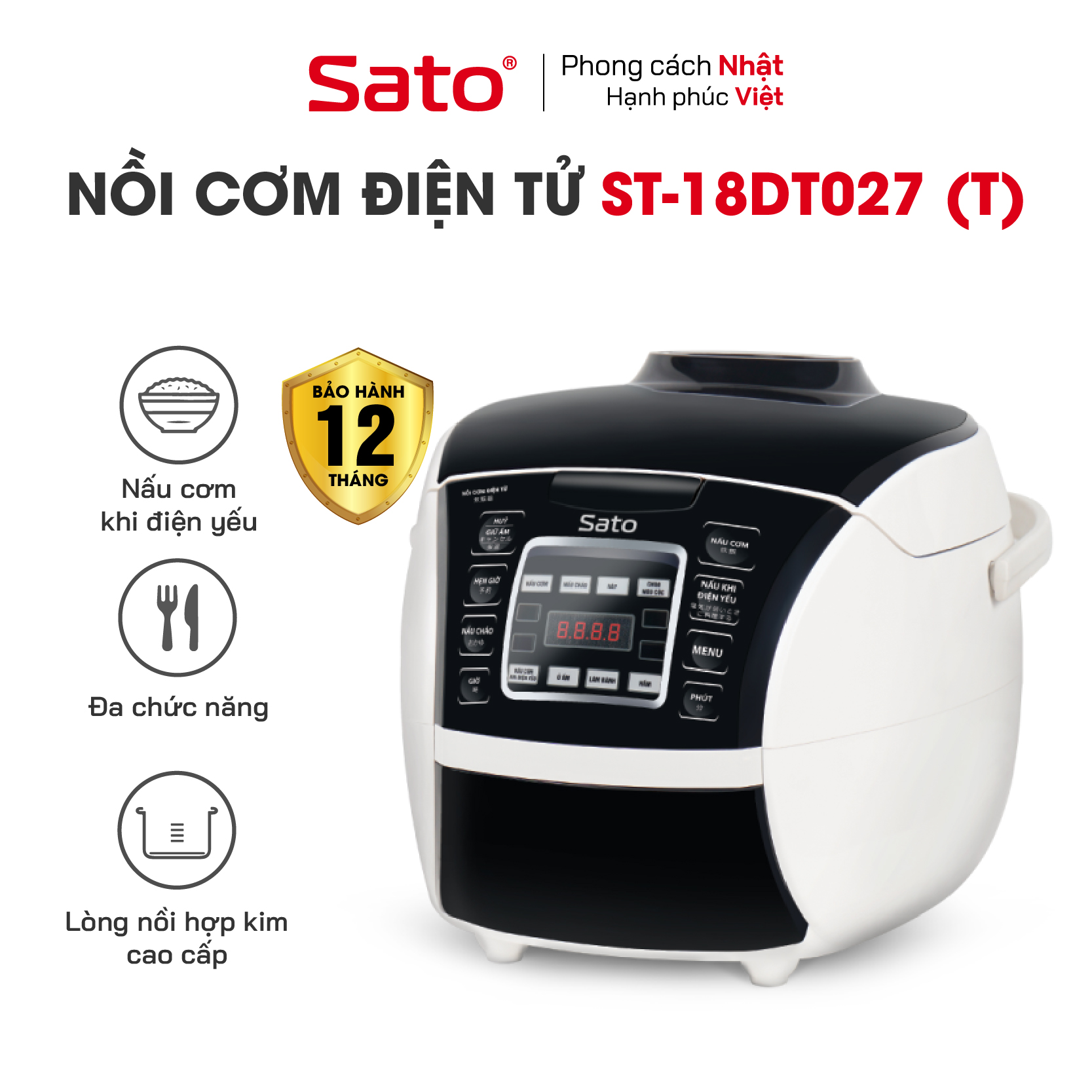 Nồi cơm điện tử 1.8L Sato 18DT027T