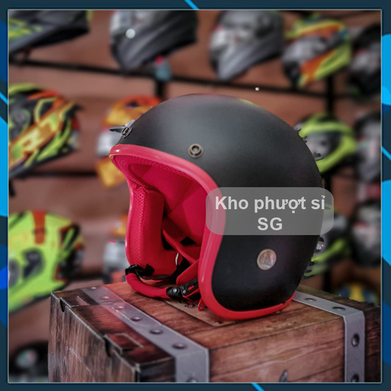 Nón bảo hiểm 3/4 đen nhám lót đỏ nhiều màu lót chọn lựa - mũ bảo hiểm 3/4 đầu đi phượt màu đen classic giá rẻ