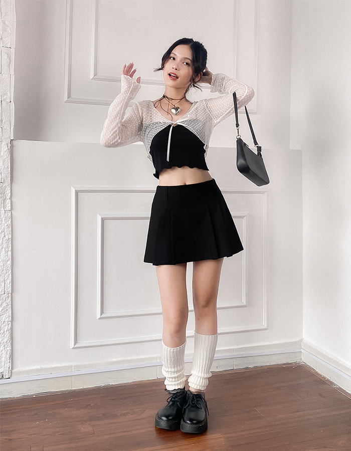 DALLA Áo ren trắng cột nơ/cuốn biên (CDG03)