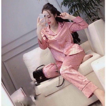 Bộ đồ mặc nhà - Bộ pyjama lụa gấm - Bộ đồ áo dài quần dài