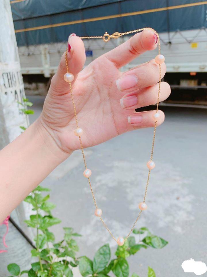 Dây chuyền nữ vàng tây 10k sợi mảnh phối hạt ngọc trai 4 li sang chảnh, Vàng bạc an chi có giấy bảo đảm sản phẩm