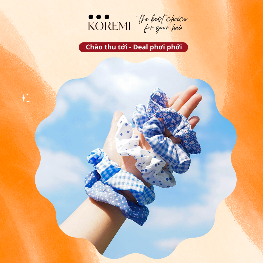 KOREMI Dây Thun Cột Tóc Scrunchies Blue Style Korea