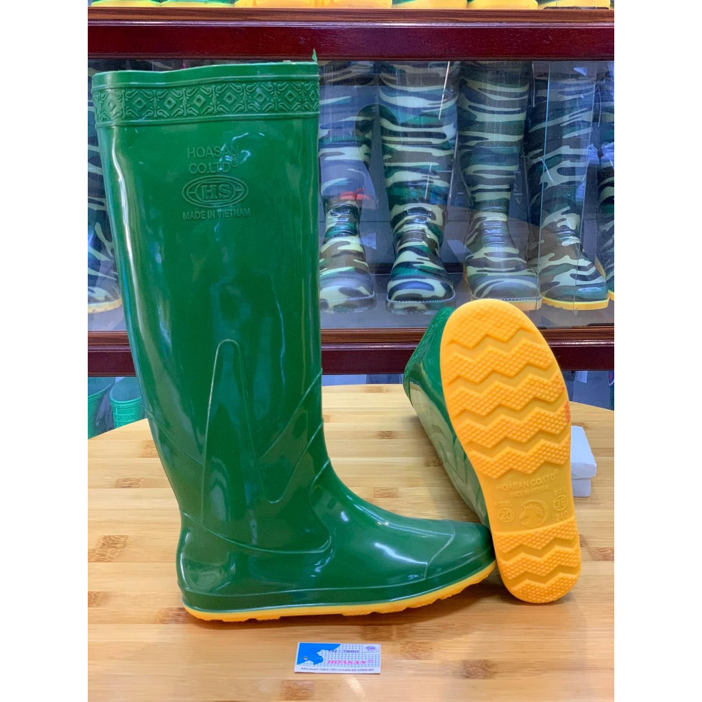 Ủng đi cấy ngắn Hoa San đế vàng cứng size 35-43, ủng lửng đến đầu gối đế cứng, ủng hái rau