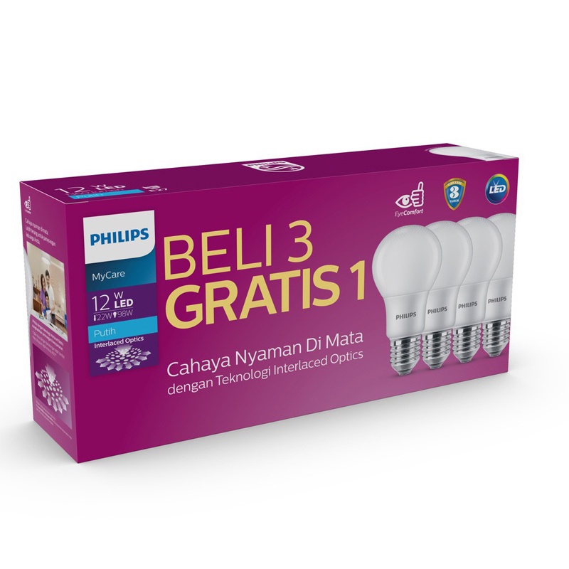 Bóng đèn LED Philips 12W 6500K Trắng 4 Gói