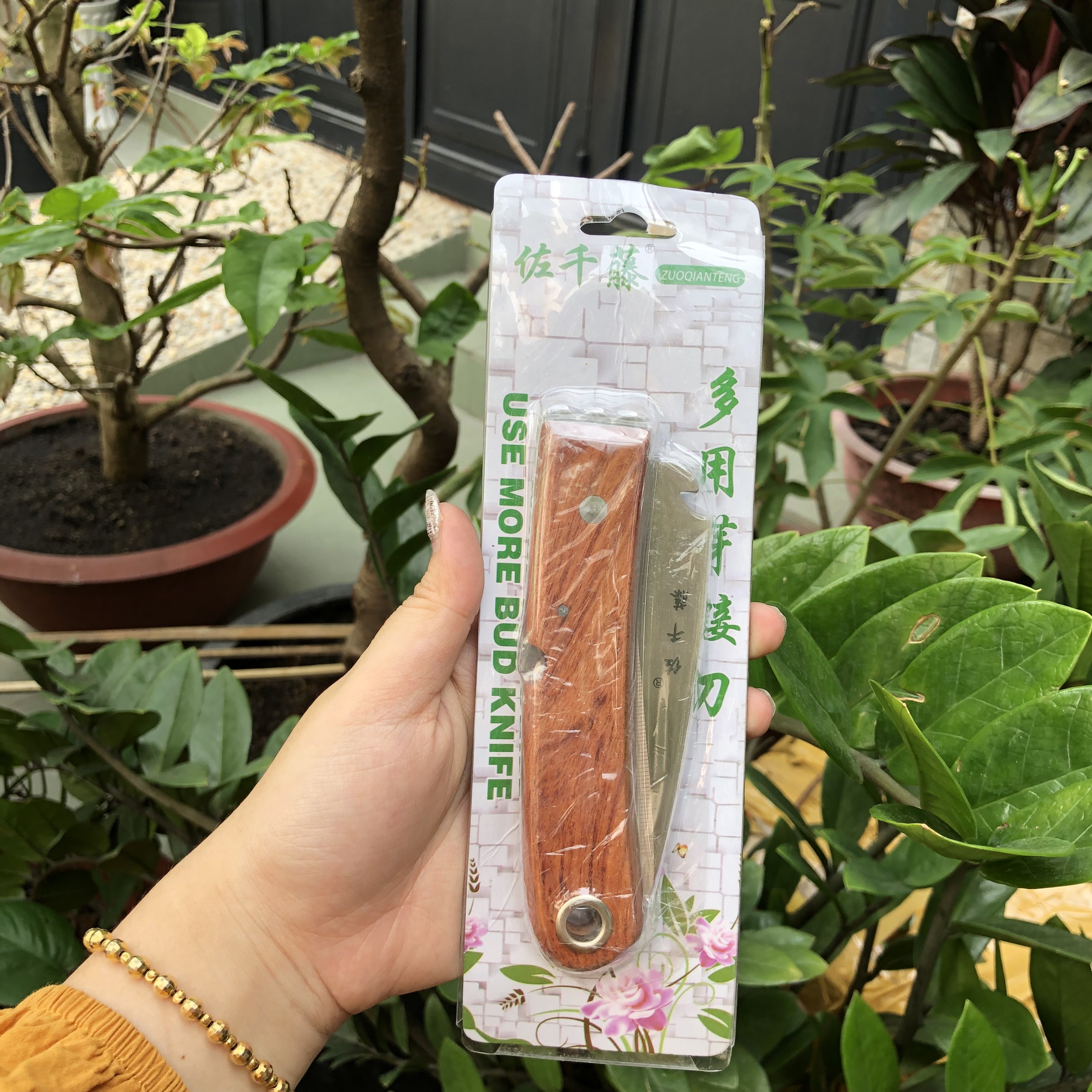 Dao ghép cành cán gỗ cao cấp dạng xếp và thẳng lưỡi dầy 2mm