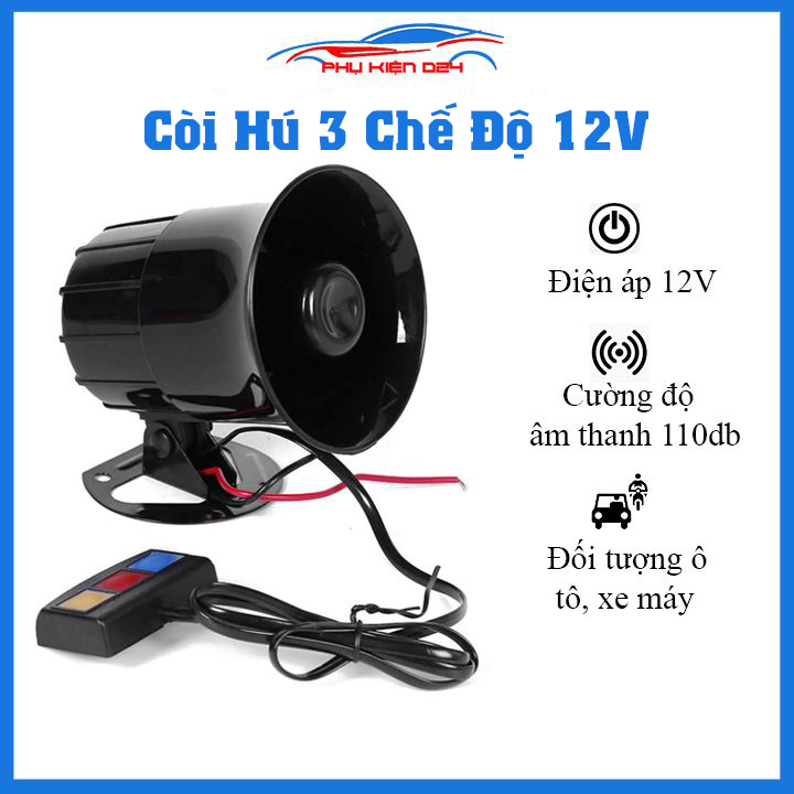 Còi hú 3 chế độ 12V cho ô tô, xe máy, kèn báo hiệu cho xe âm thanh lớn