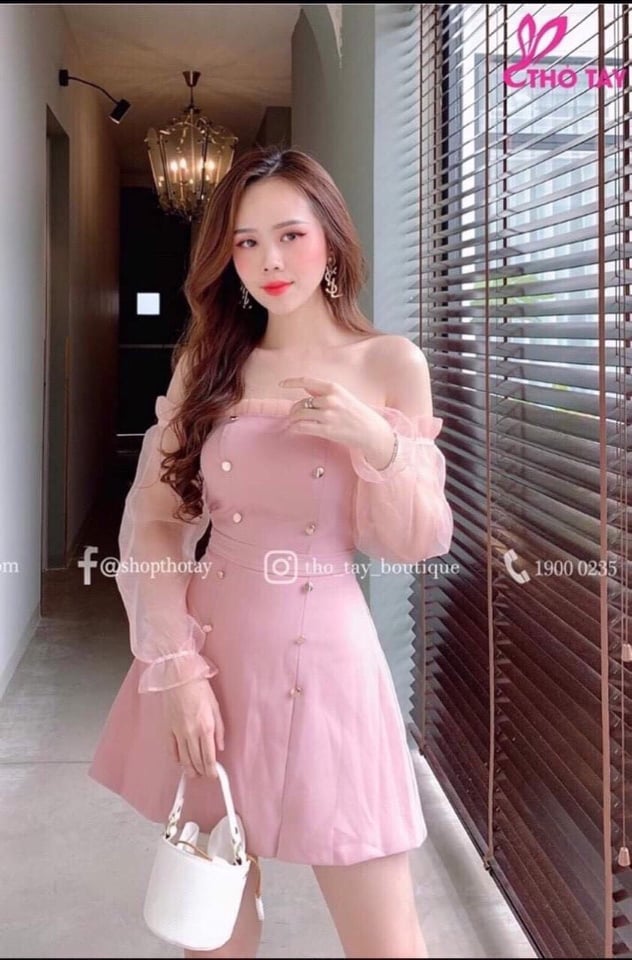 Đầm bẹt vai phối lưới dễ thương