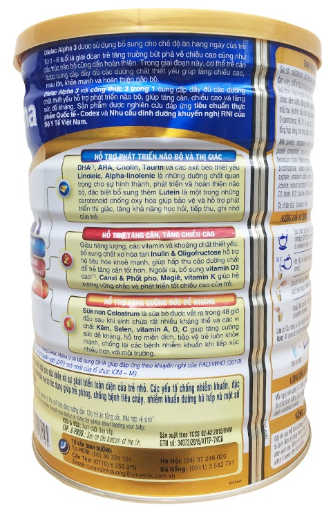 Sữa Dielac Alpha Step 3 - Vinamilk - 900g, 1-2 Tuổi