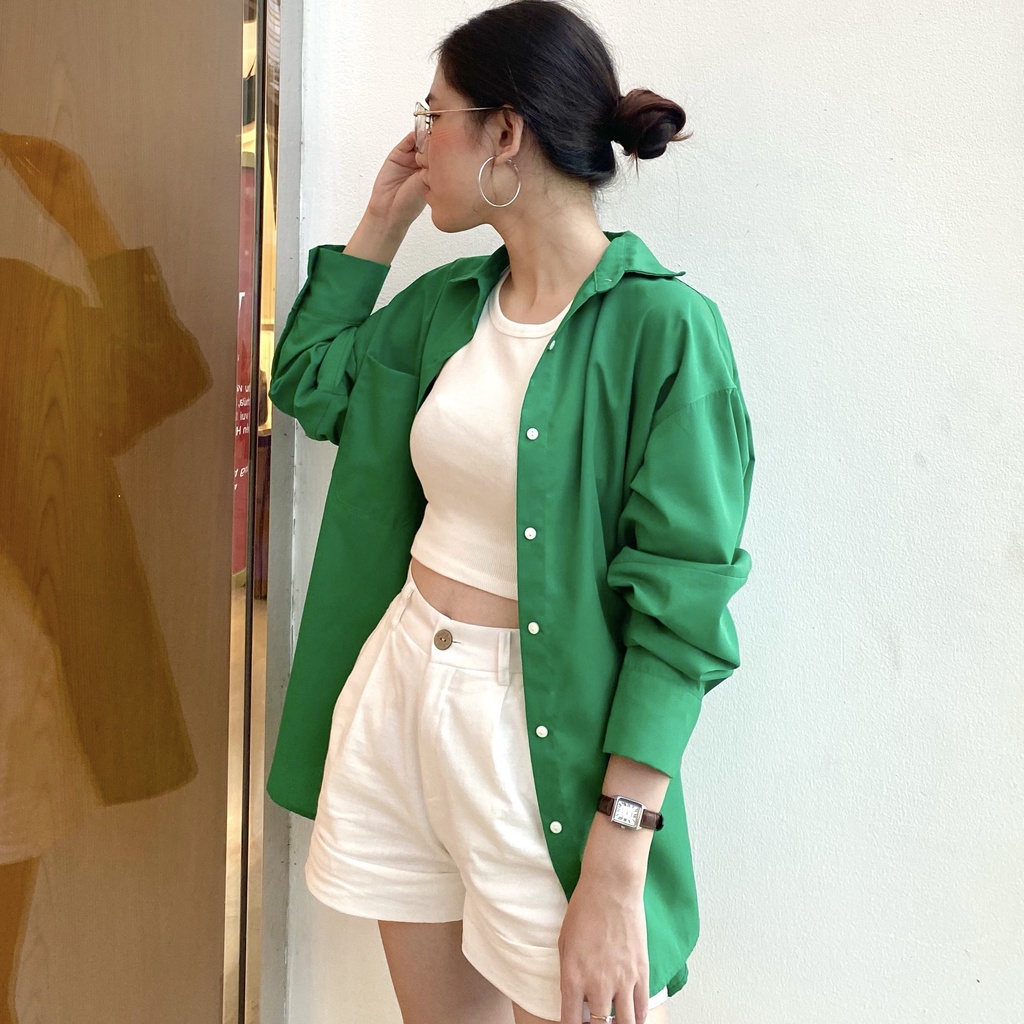 [ ÁO SƠ MI ] Áo Sơ Mi Xanh Lá Cây Oversize