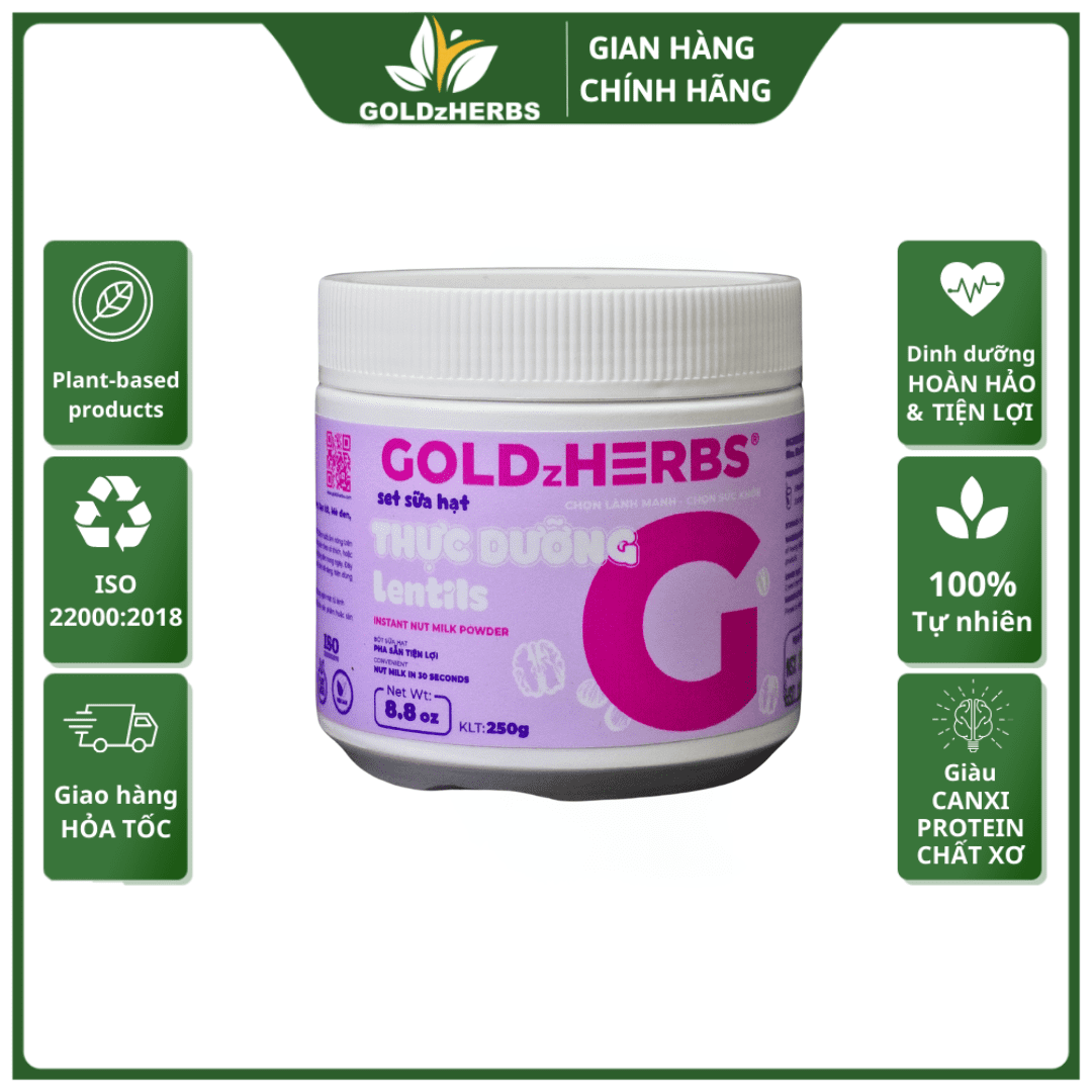 Set sữa hạt thực dưỡng lentils goldzherbs 250g / 500g / hộp 12 gói