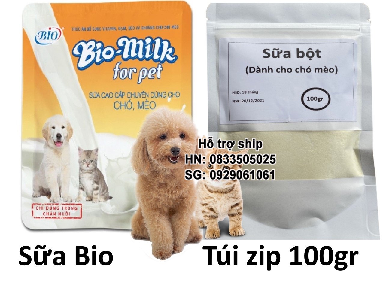 Hanpet -  Sữa dinh dưỡng cho chó mèo Bio Milk gói 100g hàm lượng dinh dưỡng đậm đặc, dễ tiêu hoá và hấp thu