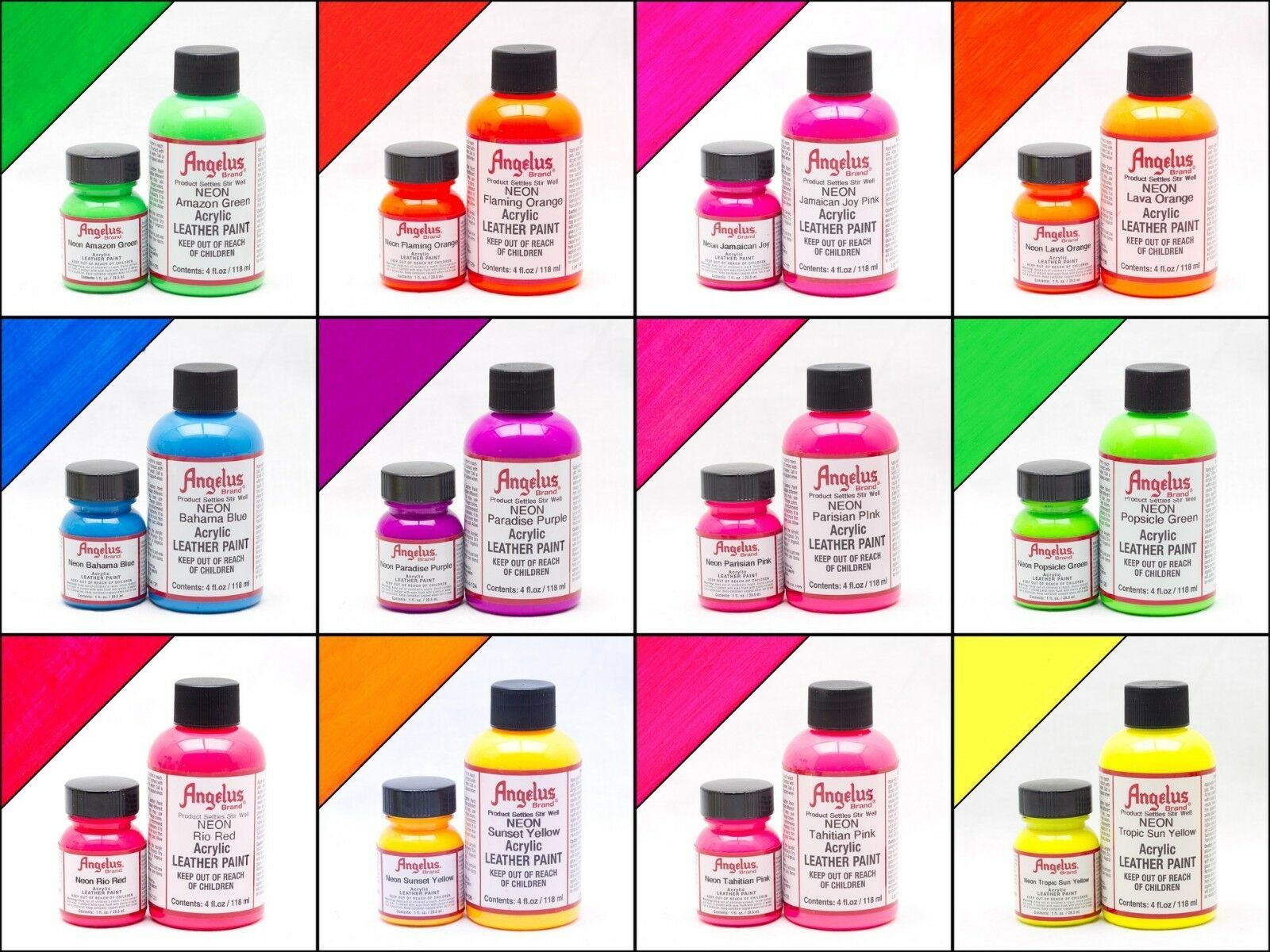 Màu vẽ da, vải Angelus Leather Paint (Neon) - 118ml (4Oz)