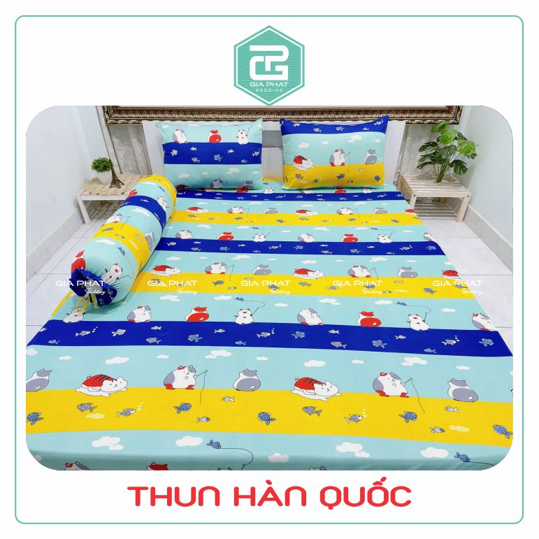 Bộ ga giường, Drap nệm Thun Lạnh Hàn Quốc 4 món họa tiết Hoạt hình