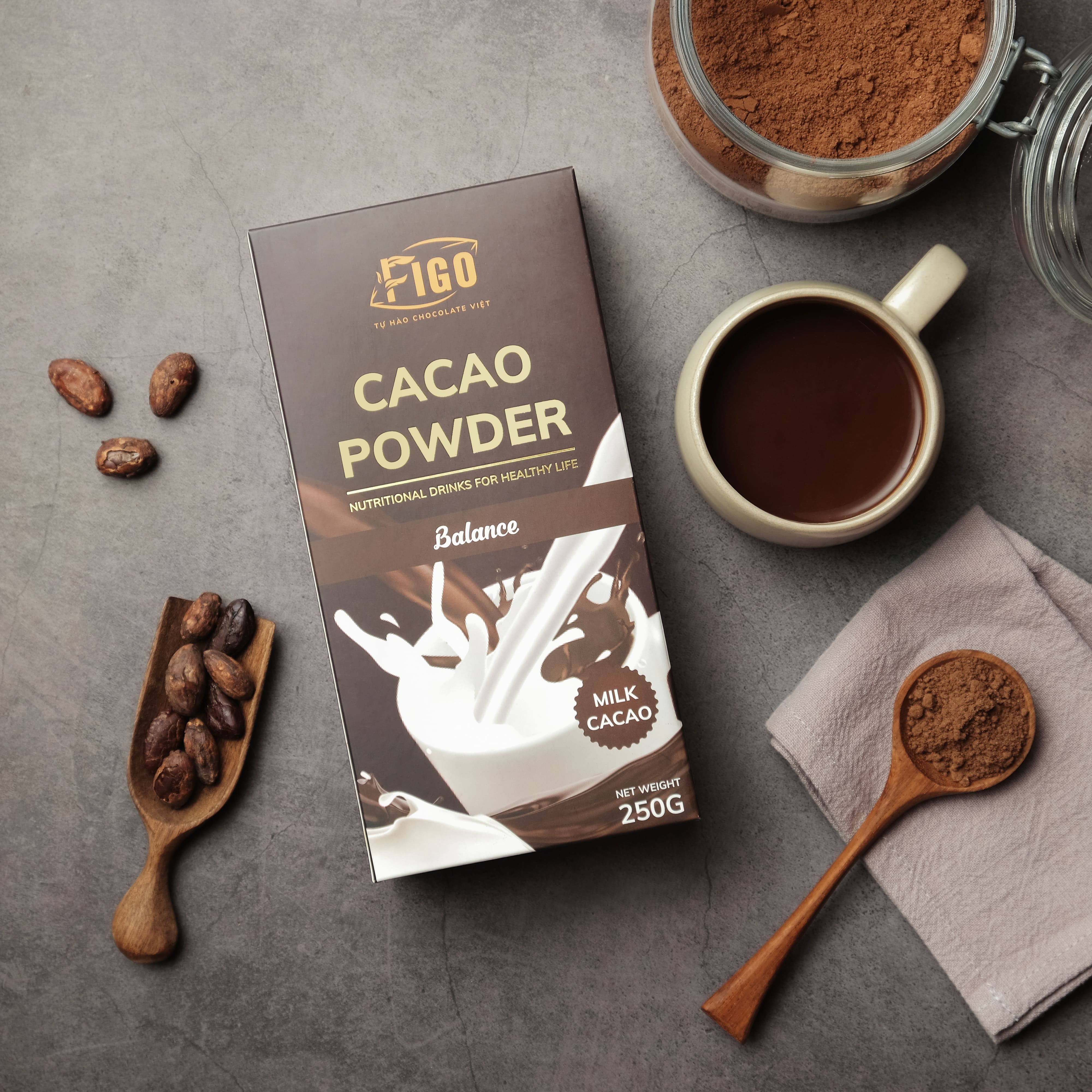[VỊ ĐẮNG-COMBO 2 HỘP 250G] Bột cacao nguyên chất + Bột socola sữa 250g FIGO