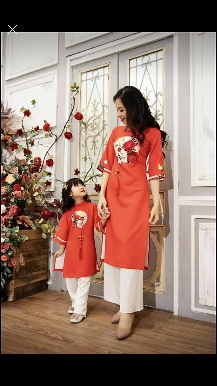 Áo dài cách tân mẹ và bé chất lụa mịn hai da cao cấp