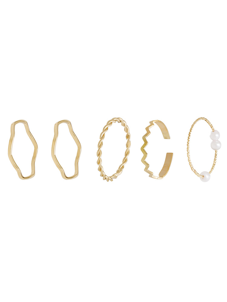 [ Free Size ] Set 5 Nhẫn Đính Ngọc Trai Phong Cách Hàn Quốc Màu Vàng Và Bạc Basic