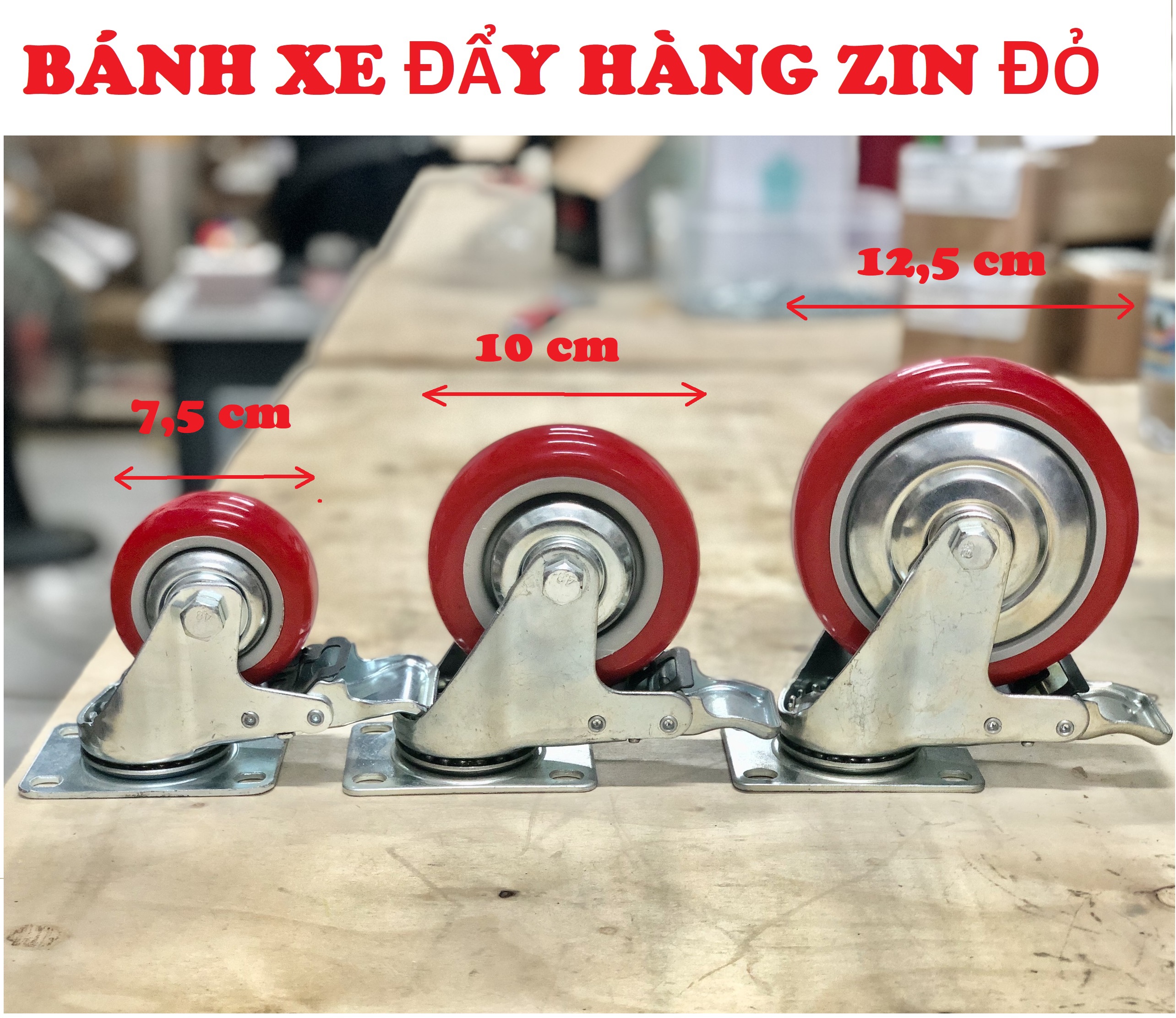 Bánh xe đẩy hàng zin đỏ 75 100 125 mm