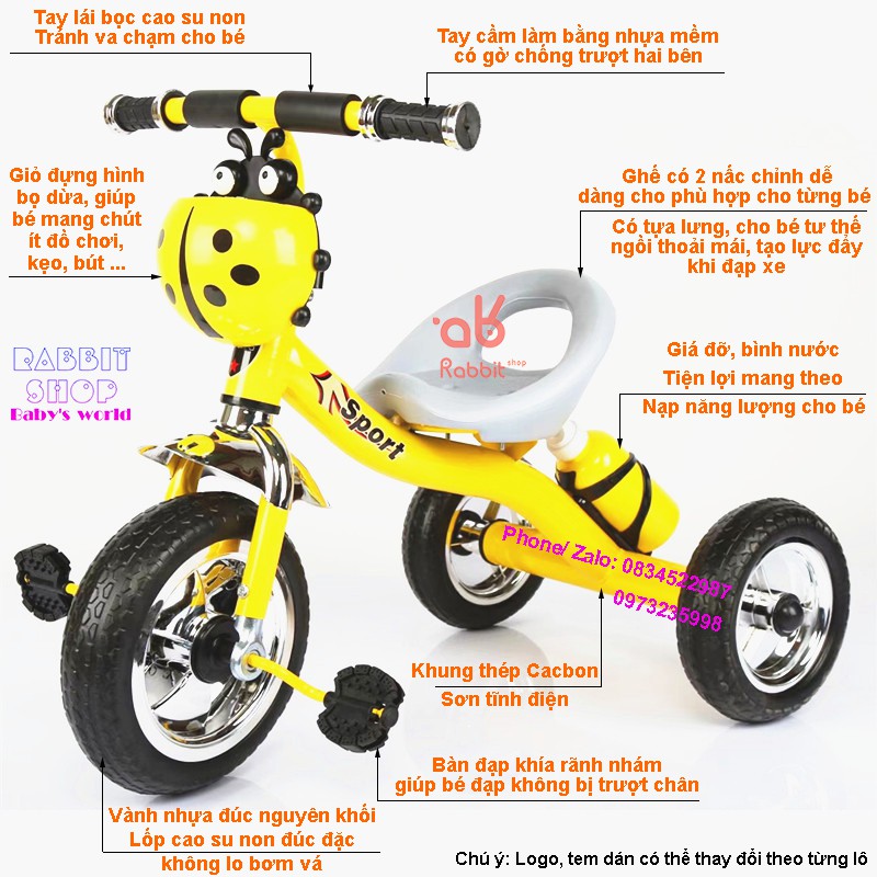 [XD3B] Xe đạp 3 bánh con bọ dừa bình nước cho bé