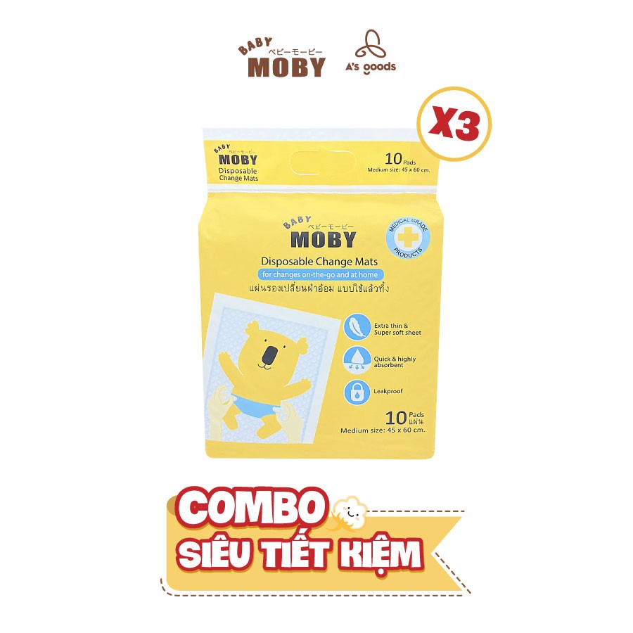 [COMBO SIÊU TIẾT KIỆM] Combo 03 Bịch miếng lót chống thấm Moby (10 miếng/bịch)
